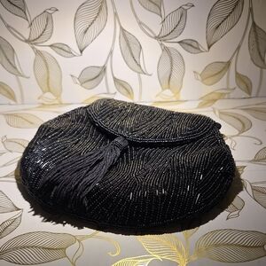 Saks Fifth Avenue Black Beaded Clutch